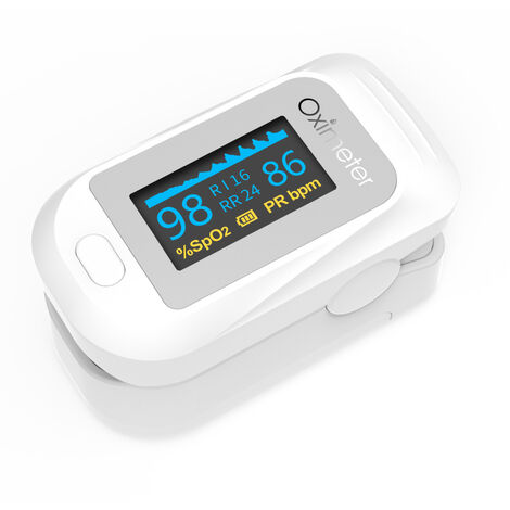 Doigt Clip Oxymètre - Doigt Oxymètre de Pouls PI Fréquence Respiratoire CE FDA (Blanc)