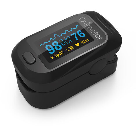 Doigt Clip Oxymètre - Doigt Oxymètre de Pouls PI Fréquence Respiratoire CE FDA (Noir)