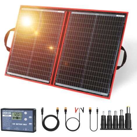 DOKIO 100W Pannello Solare Portatile (2,4kg, 48  66  1,2cm) Mobile e Pieghevole + 10A Regolatore con Presa USB 5V 2A