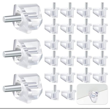 DOLASO 100Pcs Étagère Broches, 5mm Support D'étagère Etagere, Acier Galvanisé et Plastique Transparent, Taquets et Goupilles pour Planches en Verre ou en Bois d’Armoire de Rangement