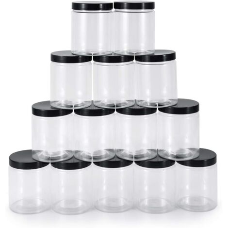 DOLASO 14 Pièces 250ml Bocal Plastique avec Couvercle, pots en plastique PET de qualité alimentaire, pots de stockage anti-déversements pour les épices, les céréales, les assaisonnements, l'artisanat