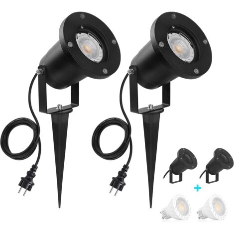 DOLASO 2 Pack Lampe de Jardin à LED GU10 Projecteur de Jardin, Éclairage de Jardin avec Piquet, Spots LED Extérieur, Lumière de Pelouse, 7W, 800LM, Étanche IP65, Blanc Chaud 3000K