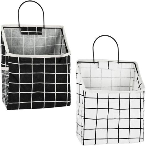 DOLASO 2-teiliges Wandaufbewahrungstaschen-Set, Hängeaufbewahrungstasche, Wandregal aus Stoff, Hängeorganizer-Tasche, mit Metallrahmen, wasserdicht, für Schlafzimmer, Badezimmer, Küche (Schwarz, Weiß)