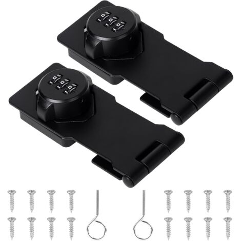 DOLASO 2X Loquet Porte con Serrure à Mot de Passe Cadenas et Loquets Exterieur Verrou Porte Interieure Moraillons de Verrouillage Inox Loquet Serrure Fermeture de Placard Hasp pour Tiroir Boîte Noir