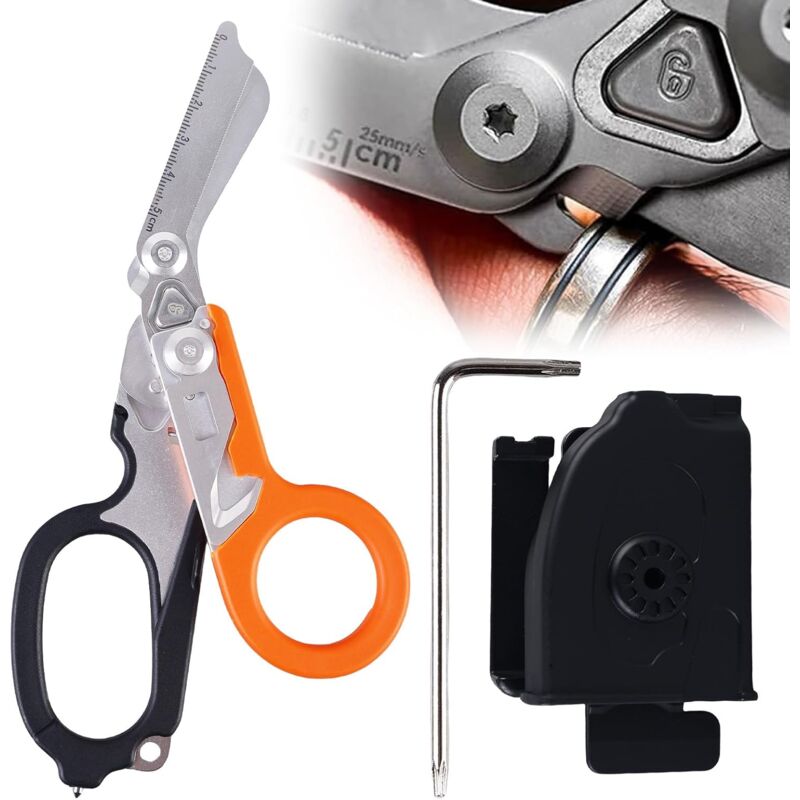 6 en 1 Ciseaux Secours: Ciseaux Camping Multi Tool pour l', Multifonctions Ciseaux Sauvetage, Isailles de Traumatologie Pliables en Acier Inoxydable
