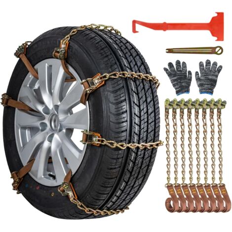 DOLASO Chaînes à neige 8pcs Chaînes réglables antidérapantes avec pelle à neige en plastique et gants Facile à installer Chaîne à neige de pneu durable pour voiture, camion, SUV Roadway Snow Roads