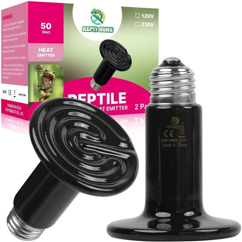Chauffage Céramique lampe, 50W 2 Packs Ampoules Pour Reptiles, Chauffage Céramique Pour Amphibiens, Couveuse Pour Animaux De Compagnie, Poulets,