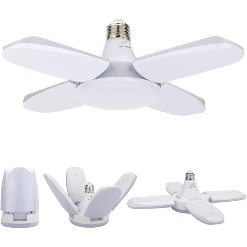 Clairage de Garage à led, 60W E27 6500K 4800lm Lampe de Garage Déformable avec 4 Panneaux Réglables, Plafonnier led pour Garage Entrepôt Atelier