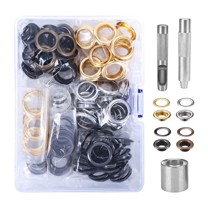 Dolaso - Kit de 100 œillets de 16 mm - Outils et œillets métalliques pour réparation de bâches, tentes (bronze, argent, or)