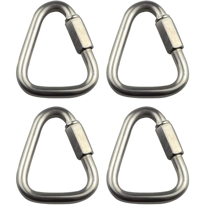 Lot de 4 chaînes à maillons triangulaires de 10 mm en acier inoxydable pour escalade, mousqueton d'escalade à connexion rapide, mousqueton à ressort,