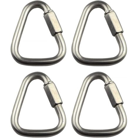 DOLASO Lot de 4 chaînes à maillons triangulaires de 10 mm en acier inoxydable pour escalade, mousqueton d'escalade à connexion rapide, mousqueton à ressort, boucle de porte à vis