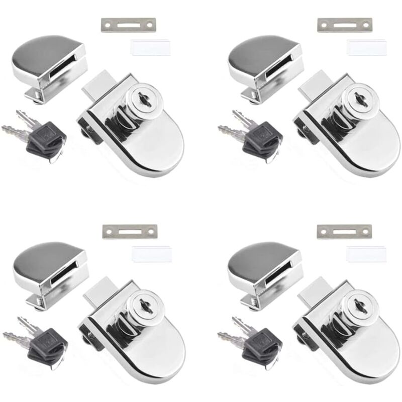 Lot de 4 Serrure de porte de vitrine d'armoire en verre à pivot unique Serrure d'armoire en verre pour porte en verre de 5 à 8 mm avec 2 clés,Aucun