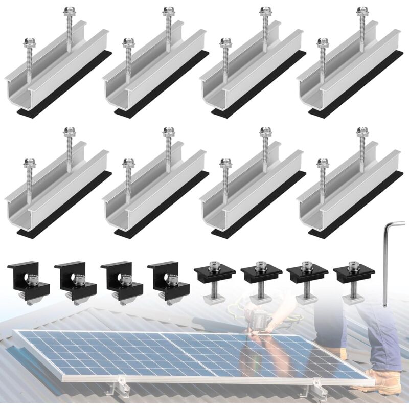 Dolaso - Lot de 8 supports de panneau solaire en aluminium pv, support de panneau solaire, toit plat