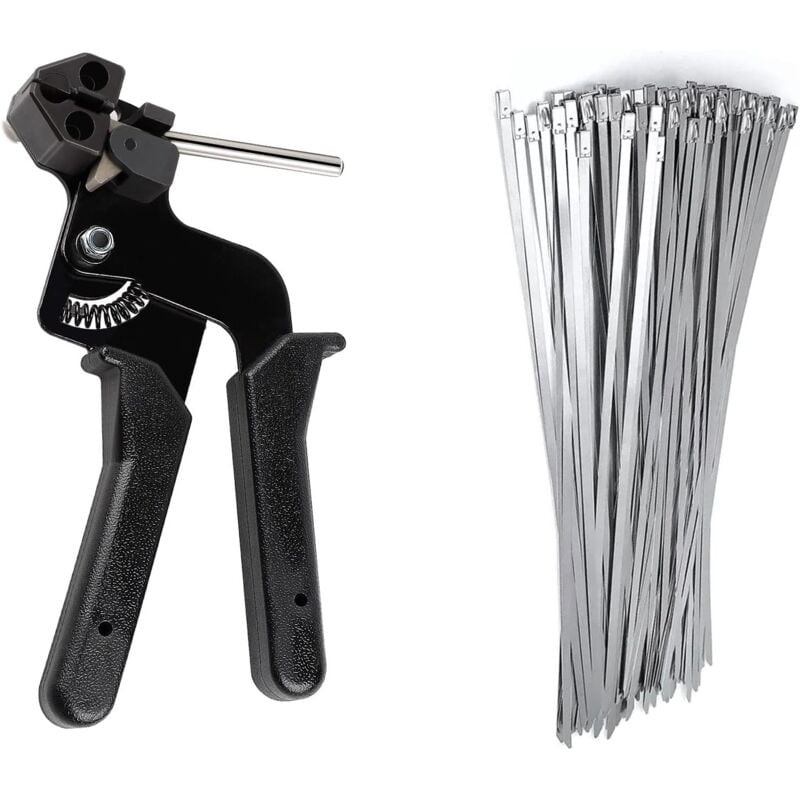 LAOA Pistolet D'attache de Câble en avec 100 Colliers de Serrage en Acier Inoxydable 4,6 x 300mm, Pistolet à Serre-câbles Pistolet à Cravate en Métal