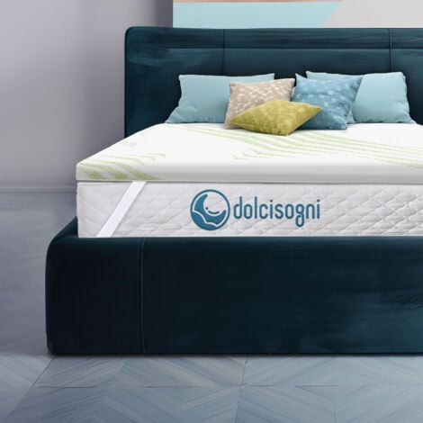 DolciSogni - Correttore Topper in Memory con Fodera OEKO-TEX Aloe 160x190 cm - per Letto Singolo - Topper Memory Foam Rigido Spessore 7 cm - Artigianato 100% Made in Italy