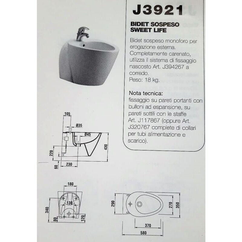 Ceramica Dolomite Sweet Life.Dolomite Sweet Life Bidet Sospeso J392100 Dolomitej392100