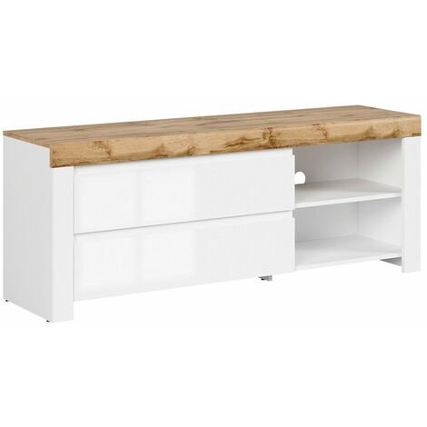 DOLSEA - Mobile TV in stile scandinavo per soggiorno/stanza della gioventù - 156x60,5x42 - 2 cassetti - Mobile multimediale - Bianco