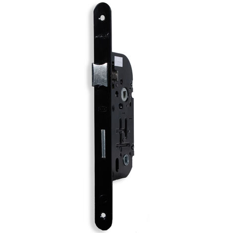 DOM – Serrure monopoint encastrée noire – Type de fermeture bouton – Réversible pour portes à droite/gauche – Installation à larder