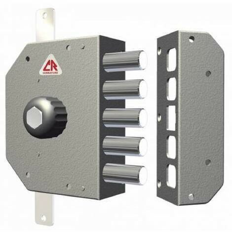 DOM – Serrure multipoint en applique antivol triple – 5 pênes dormants – Cylindre de pompe – Main droite – Entrée 60mm – Dimensions 130x164mm