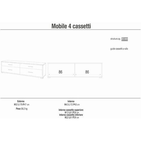 DOMA - porta tv moderno con 4 cassetti