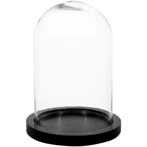 Cloche en verre transparente avec socle en bois H 19cm