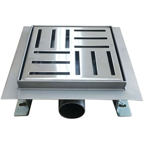 DOMEO Caniveau de douche carré motif quadrillé 12 x 12 cm siphon anti-odeurs, drainage 36l/min, h. réglable