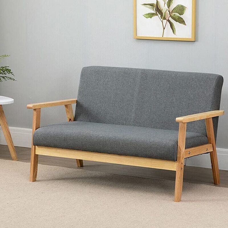 Keepbuying - Canapé à 2 Places Scandinave,Fauteuil Salon Moderne Tissu Lin Gris Cadre en Bois,107 x 60 x 76 cm,pour Petit Appartement Chambre Bureau