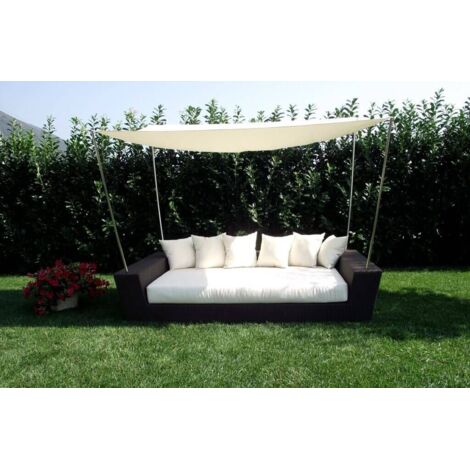 DOMINIS - divano da giardino completo di cuscini e parasole intreccio in rattan sintetico