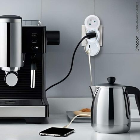 Domino 2x16A + USB-A/C - Noir - Chacon