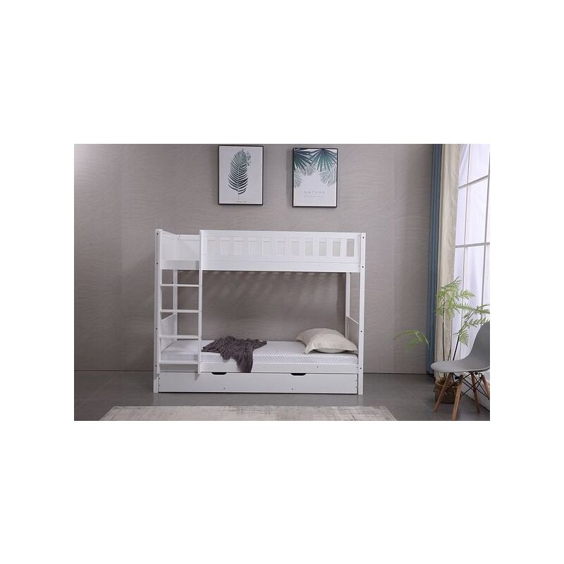 Domino 3FT Kids Bunk Bed - White with Drawer