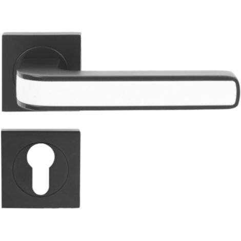 DOMINO Poignée de porte AXE-QR Noir/Blanc PZ Poignée avec plaque PZ pour cylindre profilé Noir et blanc