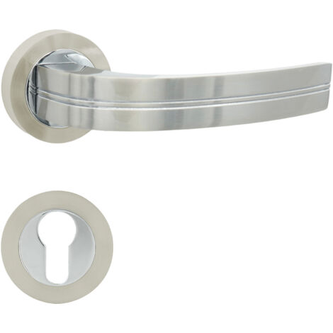 DOMINO Poignée de porte DEKAN-R M6/M9 PZ Poignée avec plaque PZ pour cylindre profilé Chrome/nickel brillant