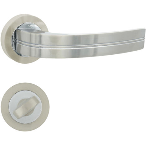 DOMINO Poignée de porte DEKAN-R M6/M9 WC Poignée avec rosace WC Chrome/nickel brillant
