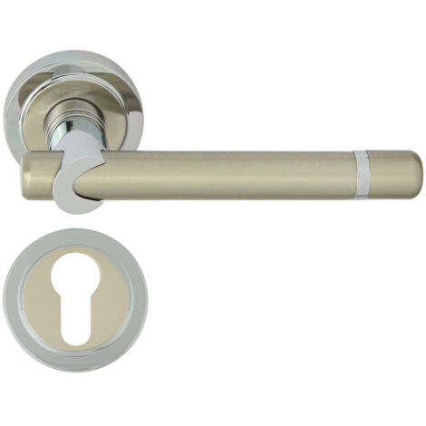 DOMINO Poignée de porte DELPHI-R M6/M9 PZ Poignée avec plaque PZ pour cylindre profilé Chrome/nickel brillant