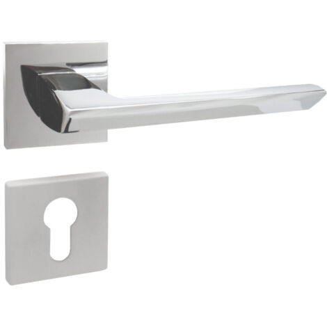 DOMINO Poignée de porte ELENA QR SLIM M6 PZ Poignée avec plaque PZ pour cylindre profilé Chromé brillant