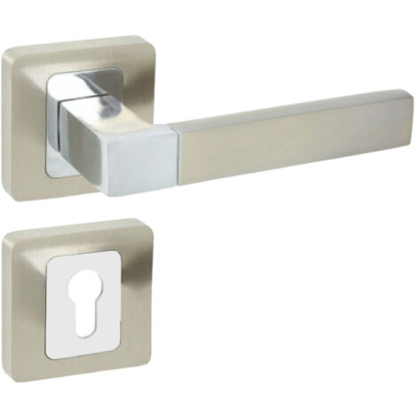 DOMINO Poignée de porte ERIS QR M6/M9 PZ Poignée avec plaque PZ pour cylindre profilé Chrome/nickel brillant