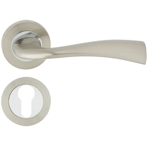 DOMINO Poignée de porte FLY R ECO M6/M9 PZ Poignée avec plaque PZ pour cylindre profilé Chrome/nickel brillant