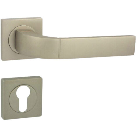DOMINO Poignée de porte FOKUS-QR M91 PZ Poignée avec plaque PZ pour cylindre profilé Nickel satiné