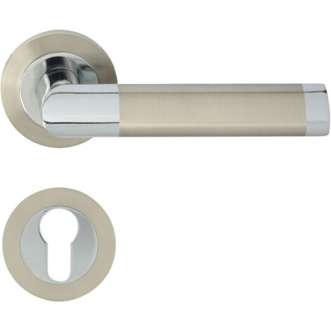 DOMINO Poignée de porte JARO R ECO M6 M9 PZ Poignée avec plaque PZ pour cylindre profilé Chrome/nickel brillant