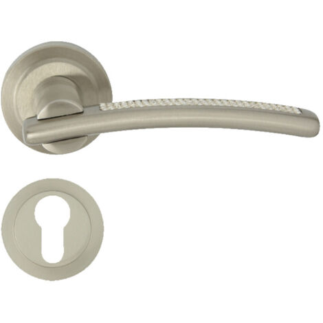 DOMINO Poignée de porte LAVINIA R CRISTAL M9 PZ Poignée avec plaque PZ pour cylindre profilé Nickel