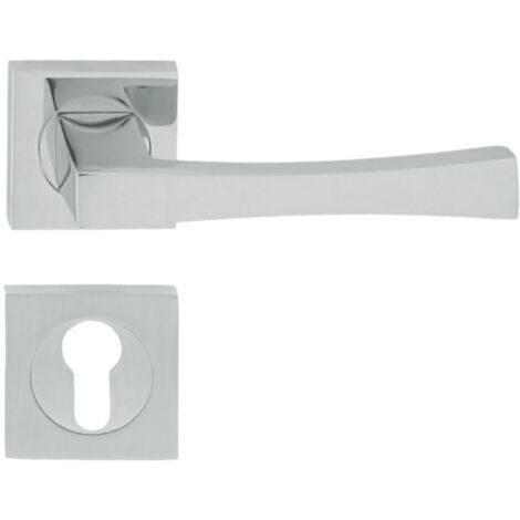 DOMINO Poignée de porte LOGO QR M6 PZ Poignée avec plaque PZ pour cylindre profilé Chromé brillant