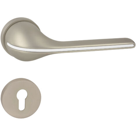 DOMINO Poignée de porte LUNA R M91 Blanc PZ Poignée avec plaque PZ pour cylindre profilé Nickel satiné/blanc