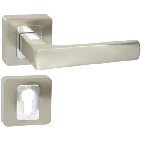 DOMINO Poignée de porte MAFF QR M6/M9 PZ Poignée avec plaque PZ pour cylindre profilé Chrome/nickel brillant