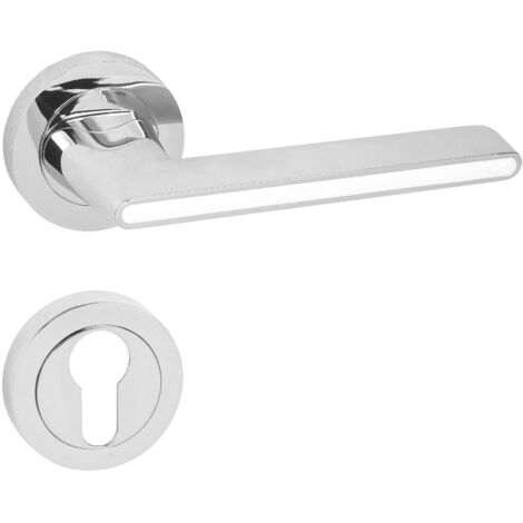 DOMINO Poignée de porte ONYKS R M6 Blanc PZ Poignée avec plaque PZ pour cylindre profilé Chrome brillant/blanc