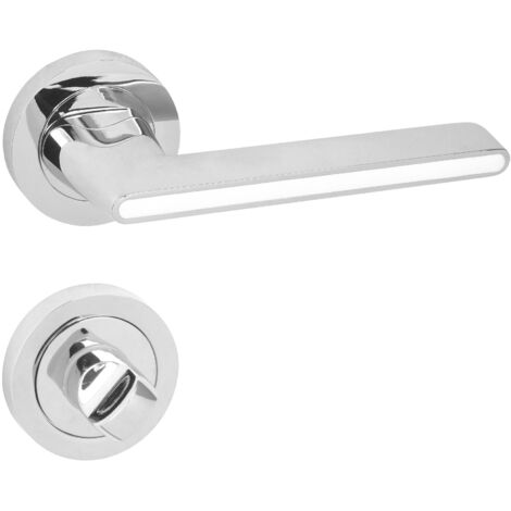 DOMINO Poignée de porte ONYKS R M6 Blanc WC Poignée avec rosace WC Chrome brillant/blanc