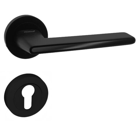DOMINO Poignée de porte ONYKS R Noir PZ Poignée avec plaque PZ pour cylindre profilé Noir