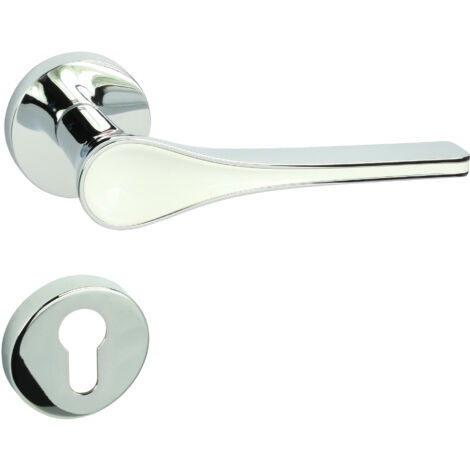 DOMINO Poignée de porte POLARIS R M6 Blanc PZ Poignée avec plaque PZ pour cylindre profilé Chromé brillant