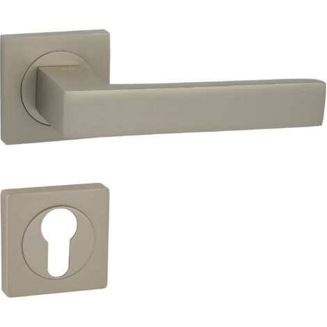 DOMINO Poignée de porte QUBIK-QR M91 PZ Poignée avec plaque PZ pour cylindre profilé Nickel satiné