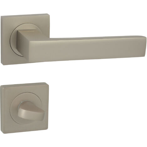 DOMINO Poignée de porte QUBIK-QR M91 WC Poignée avec rosace WC Nickel satiné