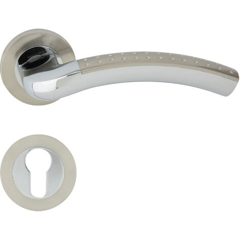 DOMINO Poignée de porte SHARON-R ECO M6/M9 PZ Poignée avec plaque PZ pour cylindre profilé Chrome/nickel brillant